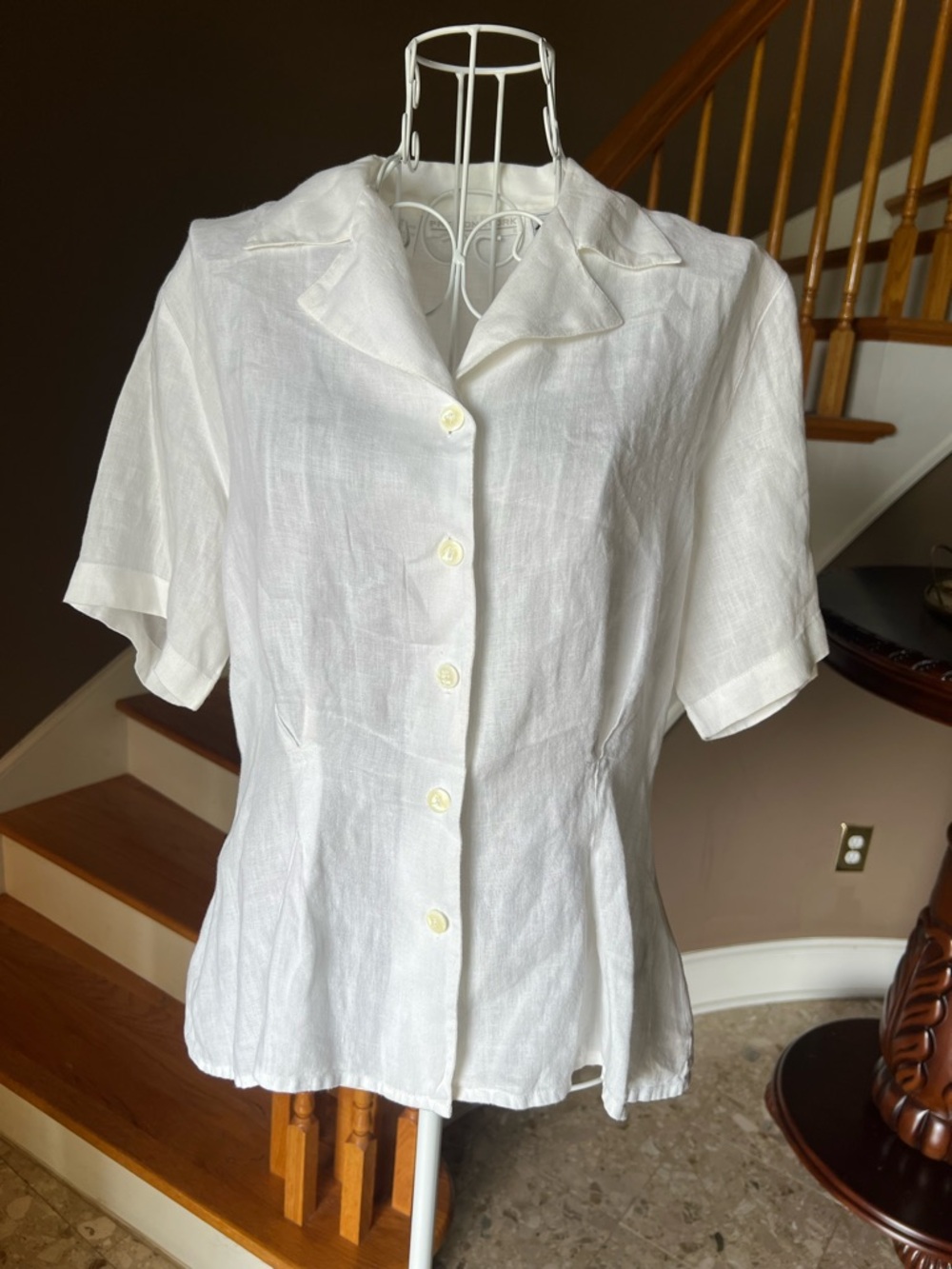 Vintage 100% Irish Linen White Button Up Peplum Top Cottagecore 90s Size S - Picture 2 of 11